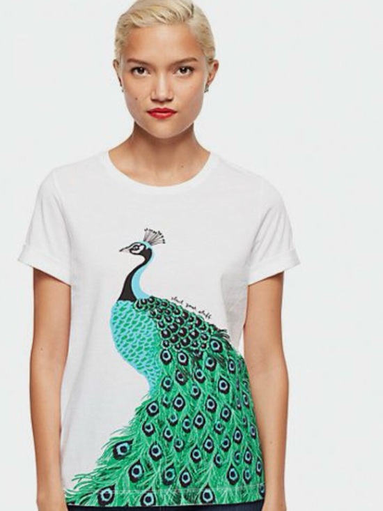 kate spade Tops - Kate Spade White Tee with Vibrant Peacock Graphic
